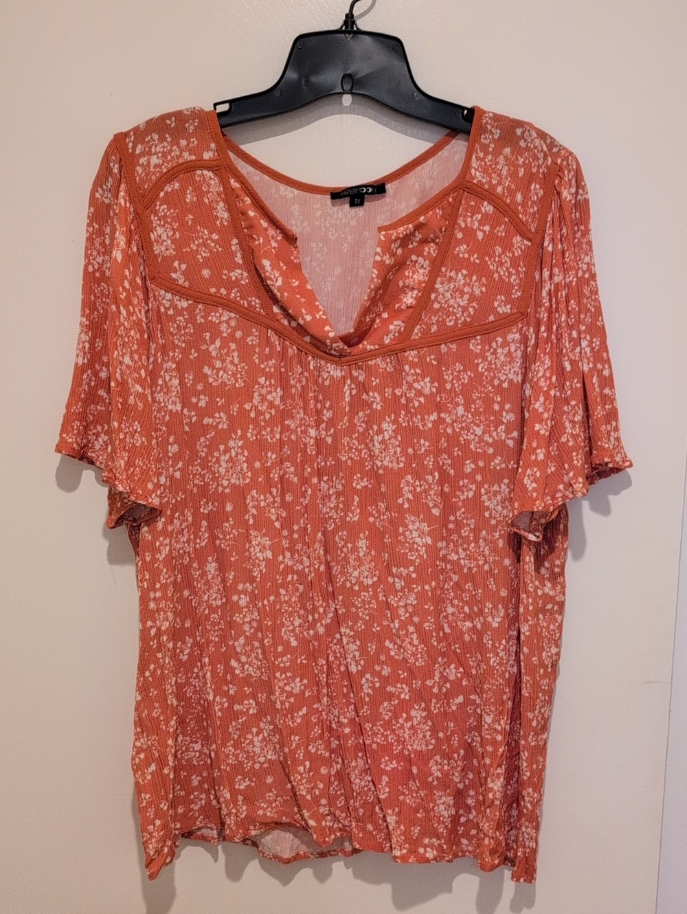 Papermoon Orange Floral Split V-Neck Blouse
